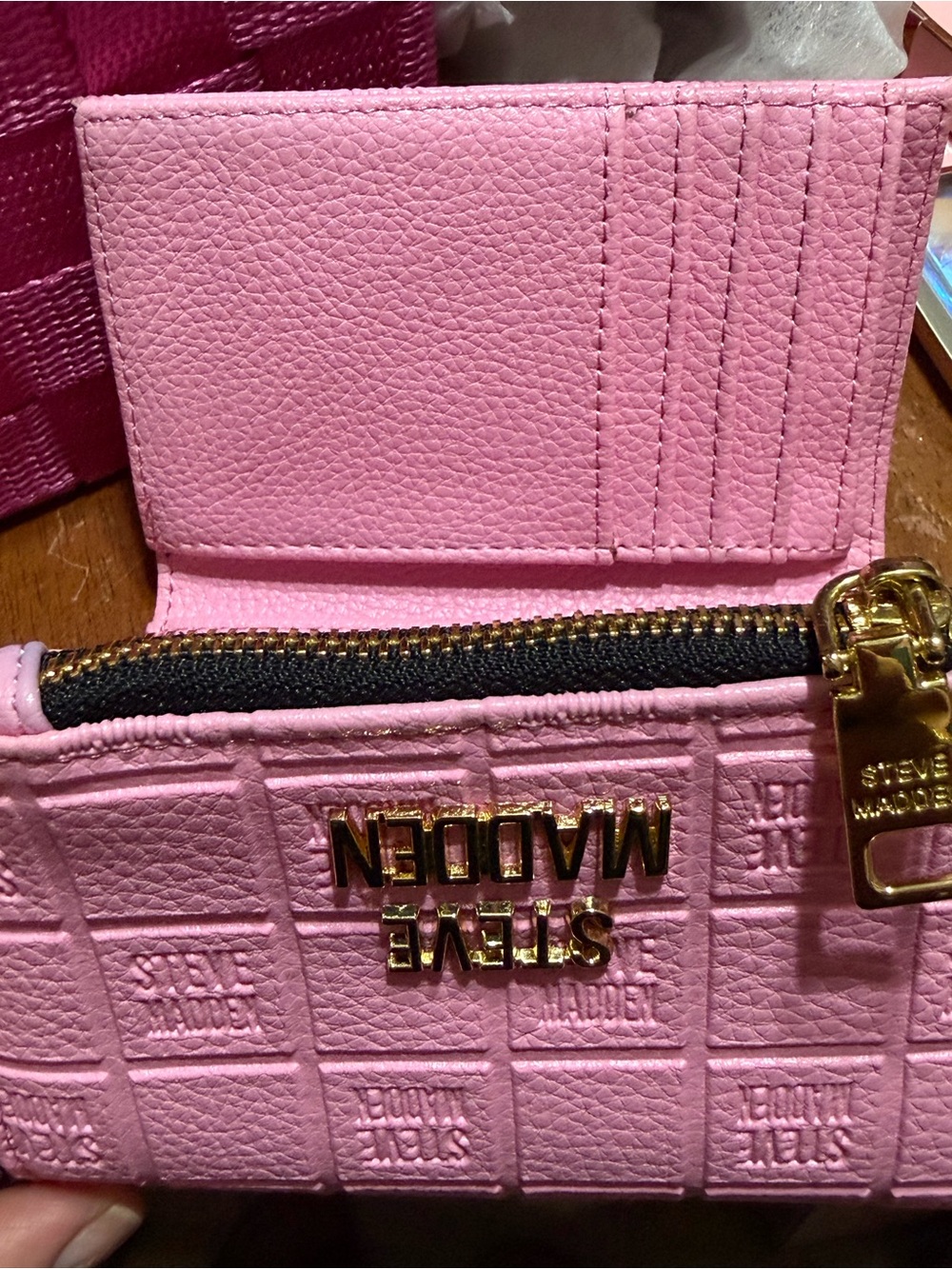 Steve Madden Pink Card Holder Wallet with Gold Hardware